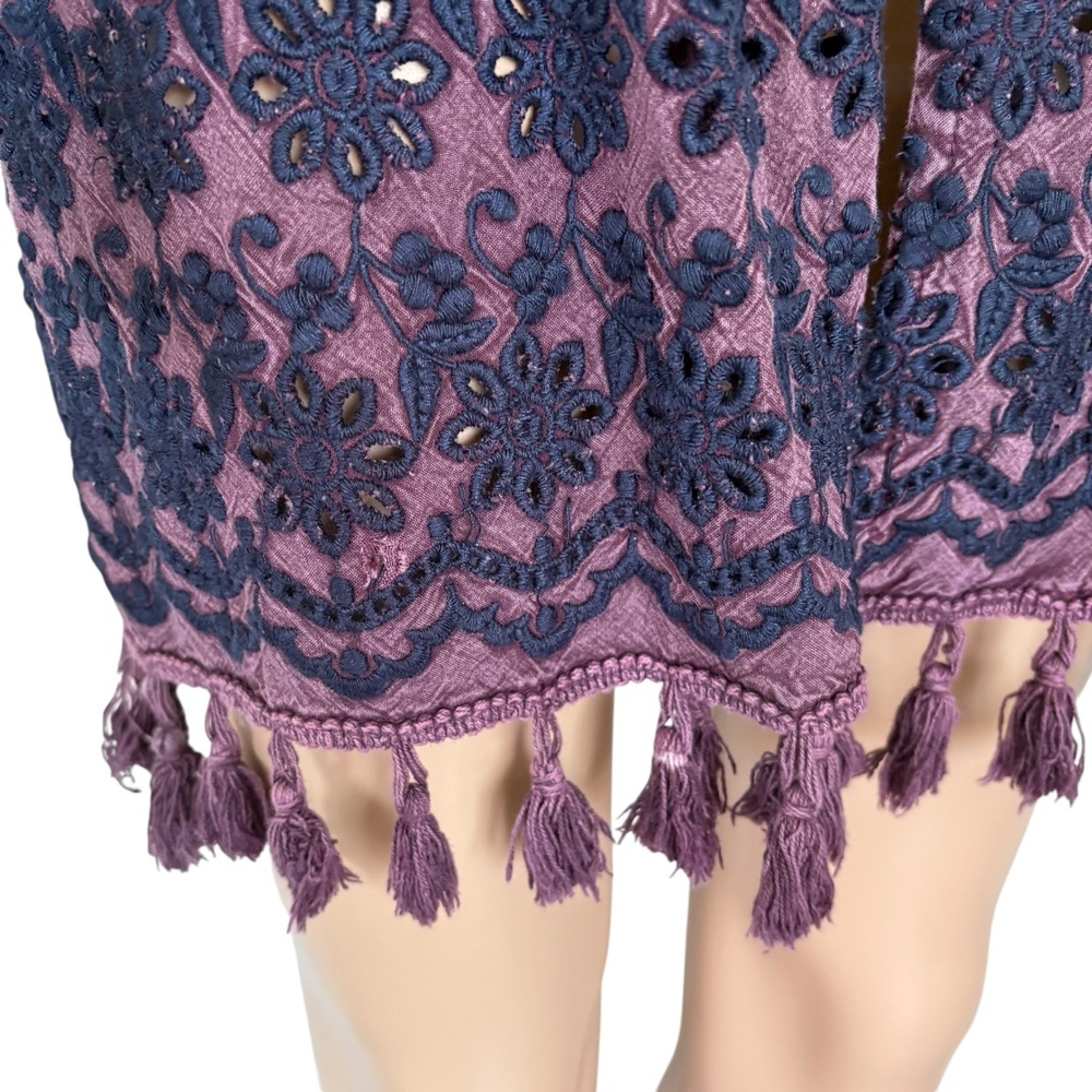 Boho Purple Embroidered Floral Tassel Kimono Cardigan Duster L Whimsigoth Fairy - Picture 3 of 11